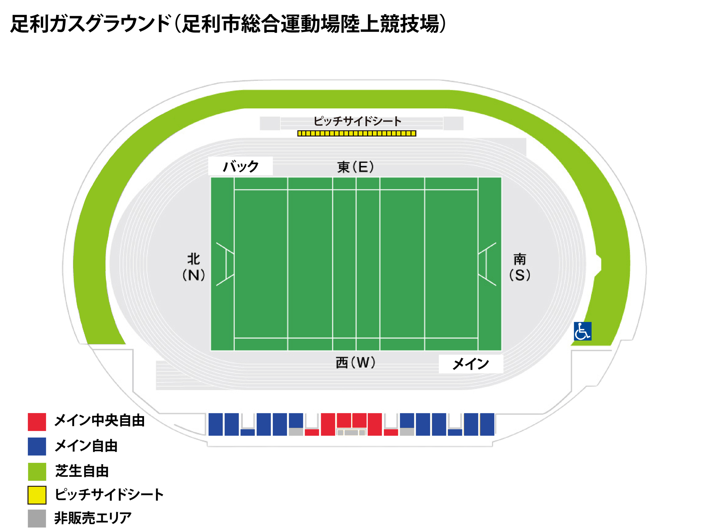 足利ガスグラウンド(足利市総合運動公園 陸上競技場) スタジアム座席表